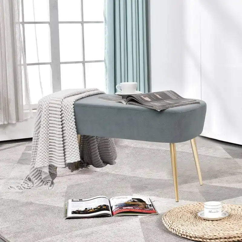 Banc repose-pieds en velours avec pieds en métal doré, capacité de 181 kg, entrée et chambre à coucher