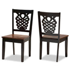Ensemble de 2 chaises de salle à manger transitionnelles modernes et contemporaines, structure en bois brun foncé