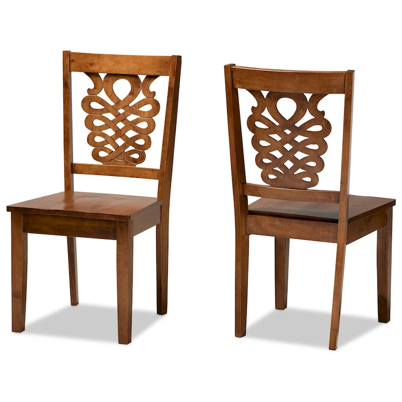 Ensemble de 2 chaises de salle à manger transitionnelles modernes et contemporaines, structure en bois brun foncé