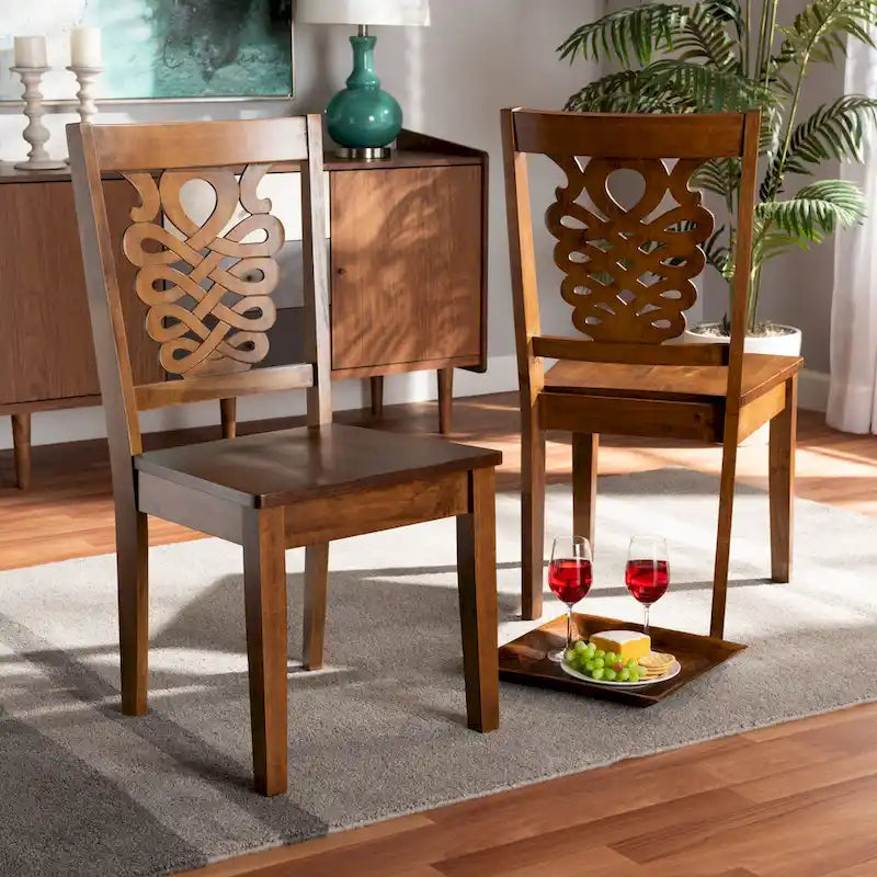 Ensemble de 2 chaises de salle à manger transitionnelles modernes et contemporaines, structure en bois brun foncé