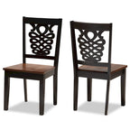 Ensemble de 2 chaises de salle à manger transitionnelles modernes et contemporaines, structure en bois brun foncé