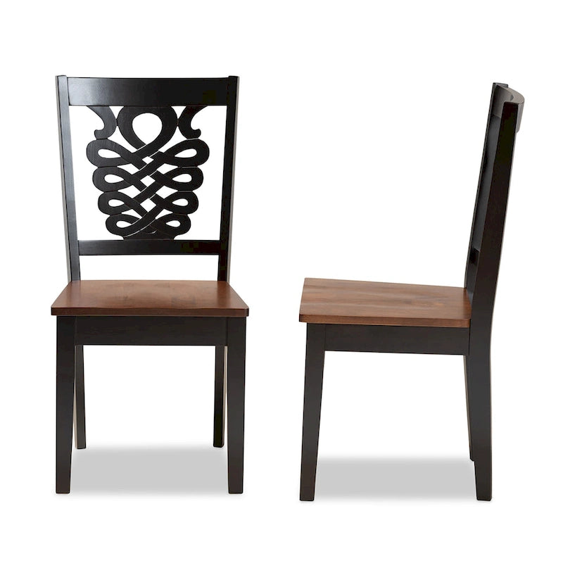 Ensemble de 2 chaises de salle à manger transitionnelles modernes et contemporaines, structure en bois brun foncé
