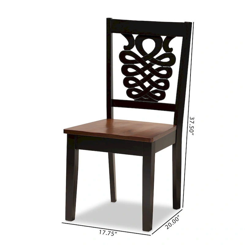 Ensemble de 2 chaises de salle à manger transitionnelles modernes et contemporaines, structure en bois brun foncé