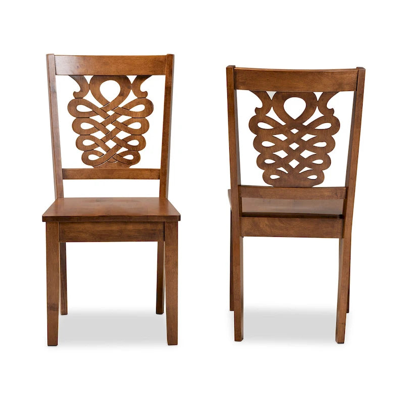 Ensemble de 2 chaises de salle à manger transitionnelles modernes et contemporaines, structure en bois brun foncé