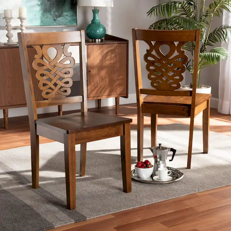 Ensemble de 2 chaises de salle à manger transitionnelles modernes et contemporaines, structure en bois brun foncé