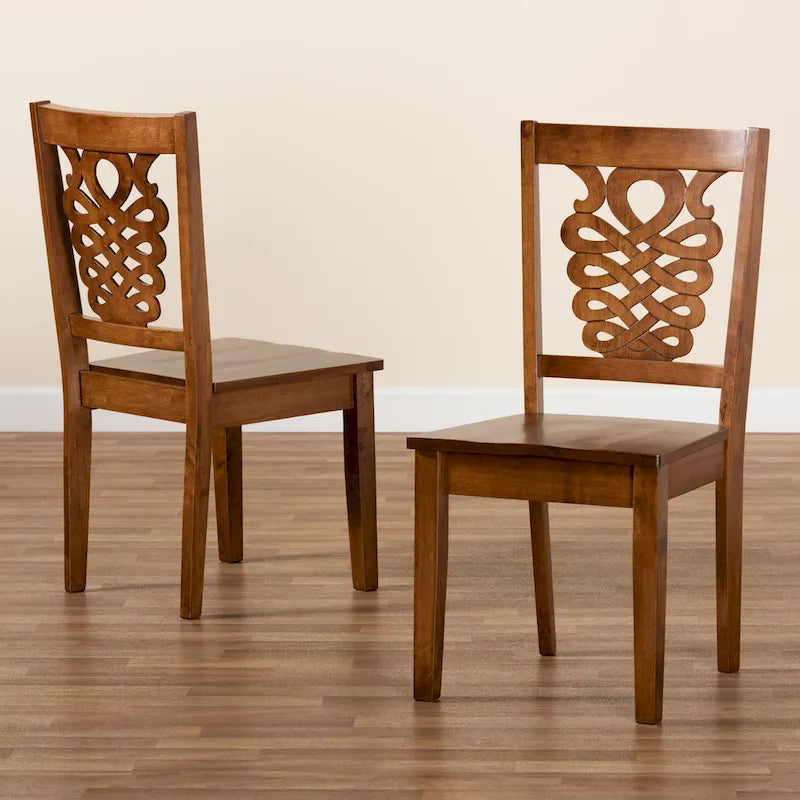 Ensemble de 2 chaises de salle à manger transitionnelles modernes et contemporaines, structure en bois brun foncé