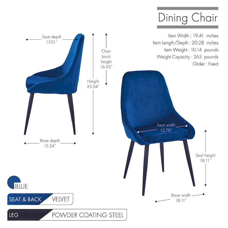 Lot de 2 chaises de salle à manger en velours, pieds en acier, confortables et offrant un bon maintien