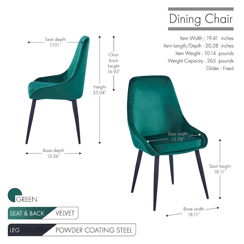 Lot de 2 chaises de salle à manger en velours, pieds en acier, confortables et offrant un bon maintien
