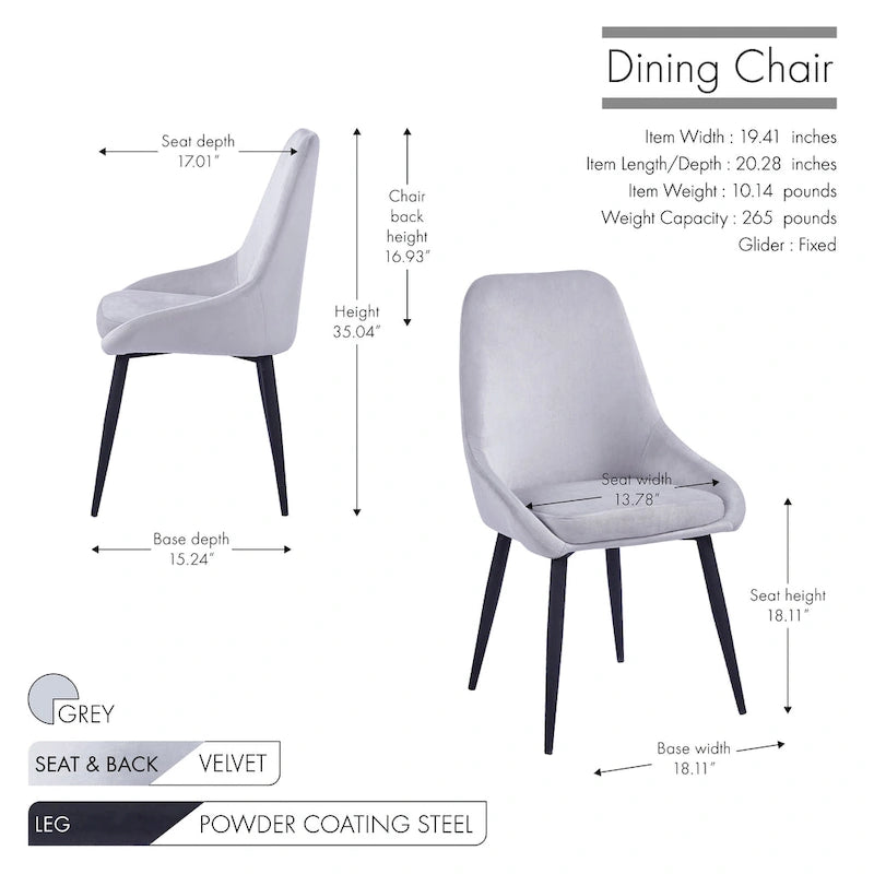 Lot de 2 chaises de salle à manger en velours, pieds en acier, confortables et offrant un bon maintien