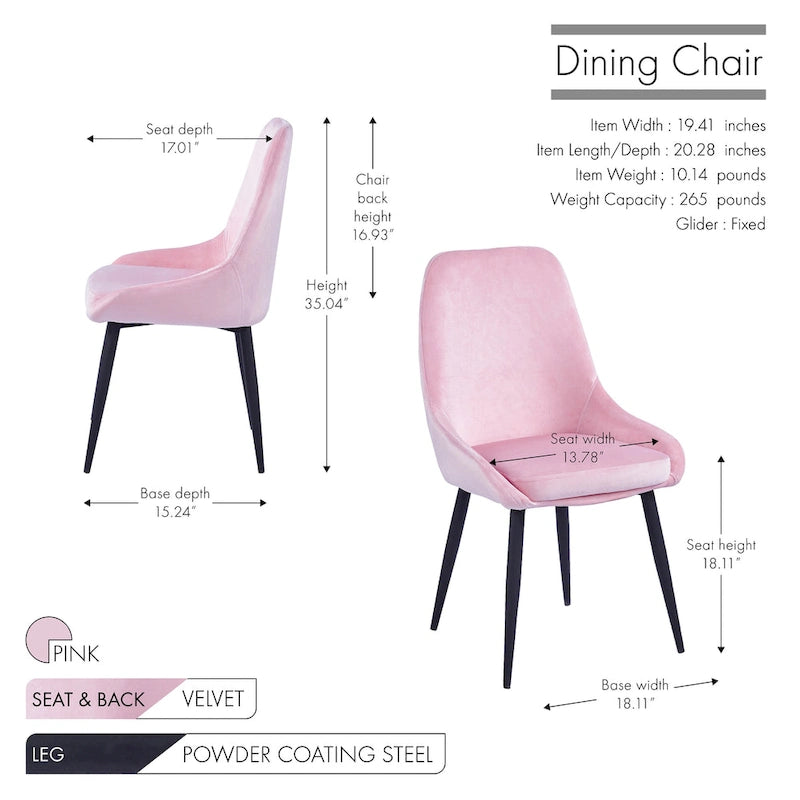 Lot de 2 chaises de salle à manger en velours, pieds en acier, confortables et offrant un bon maintien