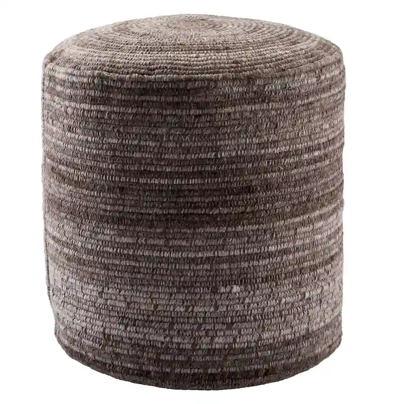 Pouf cylindrique fait main en polyester et laine à rayures, 45x45x55 cm