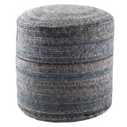 Pouf cylindrique fait main en polyester et laine à rayures, 45x45x55 cm