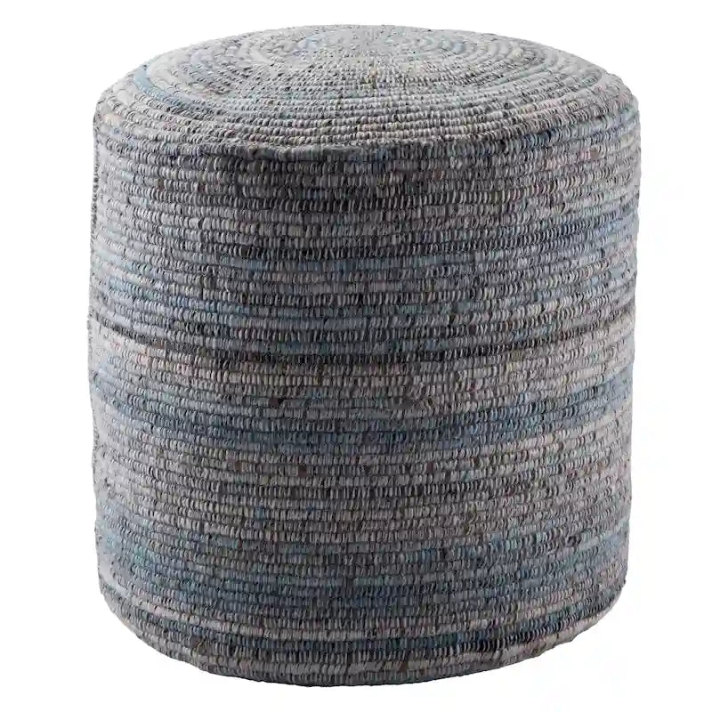 Pouf cylindrique fait main en polyester et laine à rayures, 45x45x55 cm