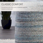 Pouf cylindrique fait main en polyester et laine à rayures, 45x45x55 cm