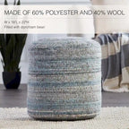 Pouf cylindrique fait main en polyester et laine à rayures, 45x45x55 cm