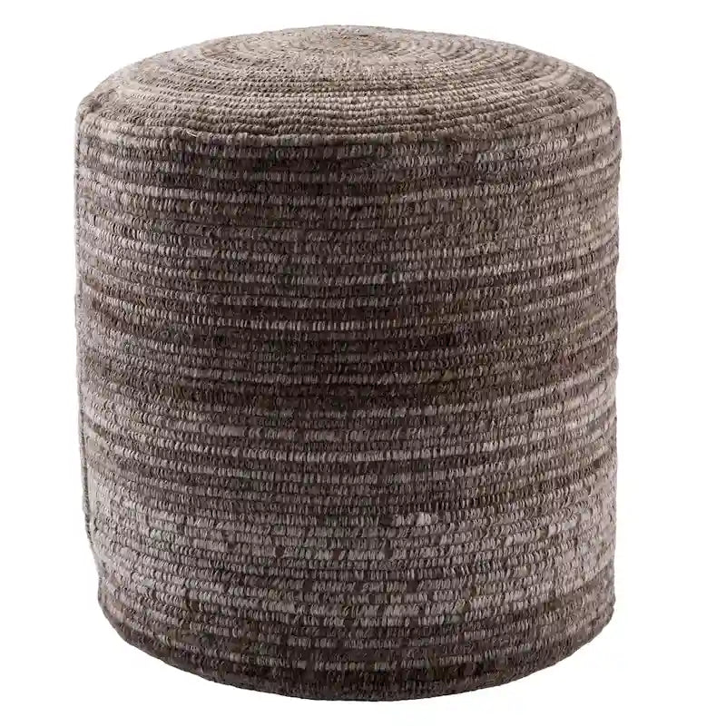 Pouf cylindrique fait main en polyester et laine à rayures, 45x45x55 cm