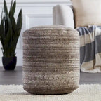 Pouf cylindrique fait main en polyester et laine à rayures, 45x45x55 cm