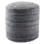 Pouf cylindrique fait main en polyester et laine à rayures, 45x45x55 cm