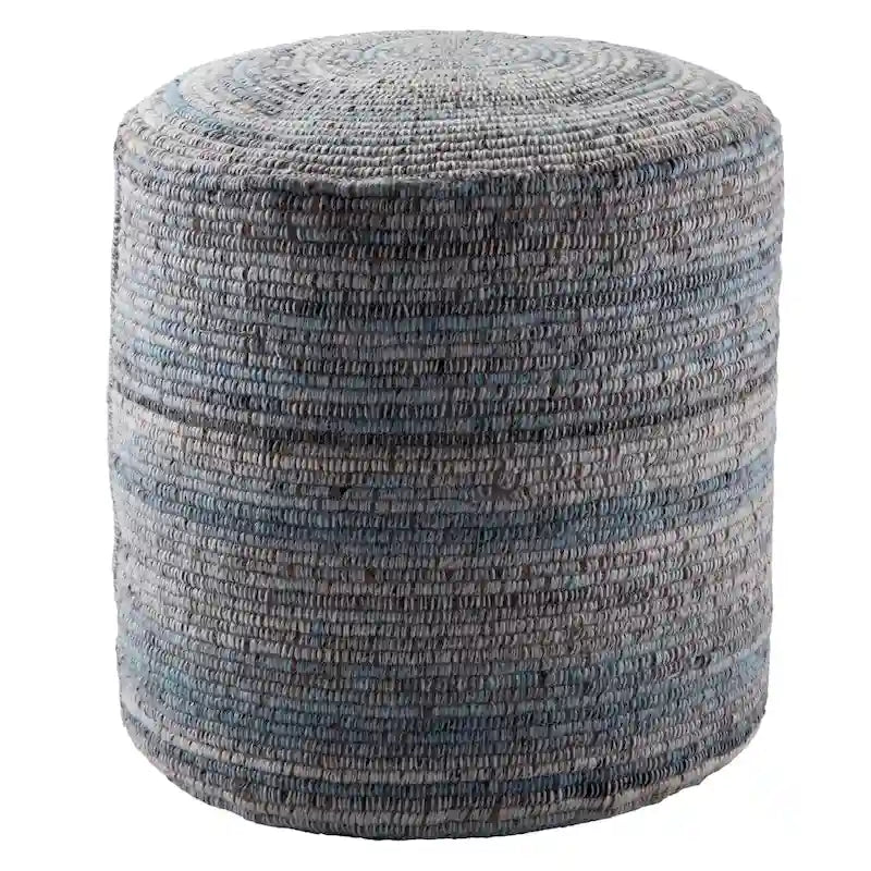 Pouf cylindrique fait main en polyester et laine à rayures, 45x45x55 cm