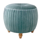 Petit Pouf Rond en Velours Peluche – Côtés Plissés, Dessus Capitonné, Pieds en Bois