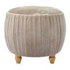 Petit Pouf Rond en Velours Peluche – Côtés Plissés, Dessus Capitonné, Pieds en Bois