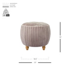 Petit Pouf Rond en Velours Peluche – Côtés Plissés, Dessus Capitonné, Pieds en Bois