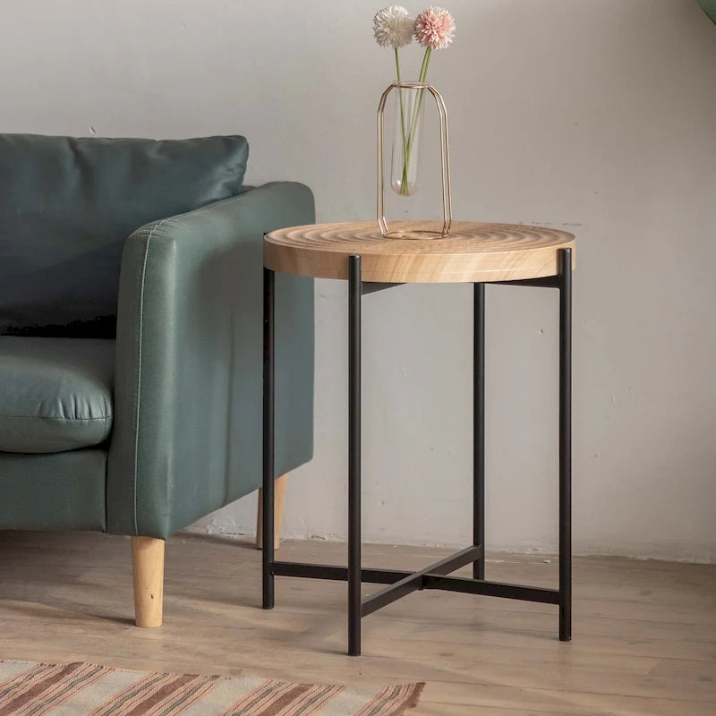 Table basse ronde avec base en métal croisée, plateau en MDF, conception KD Thread, capacité de 100 kg