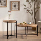 Table basse ronde avec base en métal croisée, plateau en MDF, conception KD Thread, capacité de 100 kg