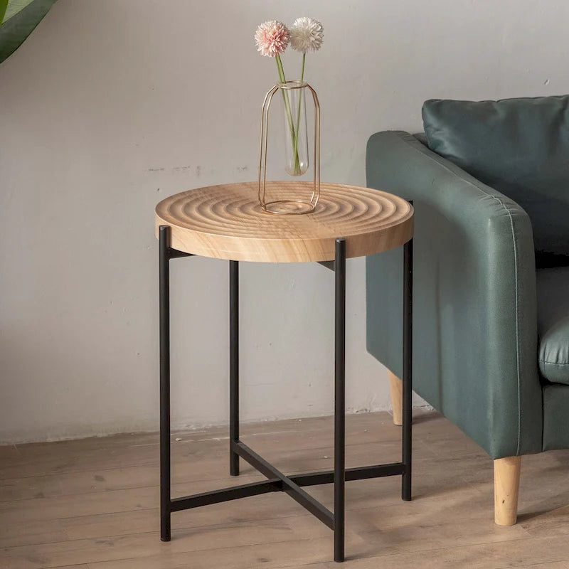 Table basse ronde avec base en métal croisée, plateau en MDF, conception KD Thread, capacité de 100 kg