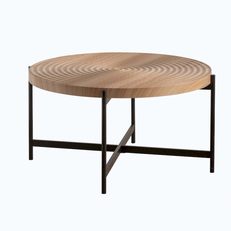 Table basse ronde avec base en métal croisée, plateau en MDF, conception KD Thread, capacité de 100 kg