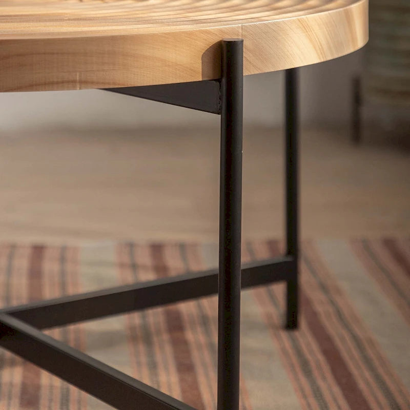 Table basse ronde avec base en métal croisée, plateau en MDF, conception KD Thread, capacité de 100 kg