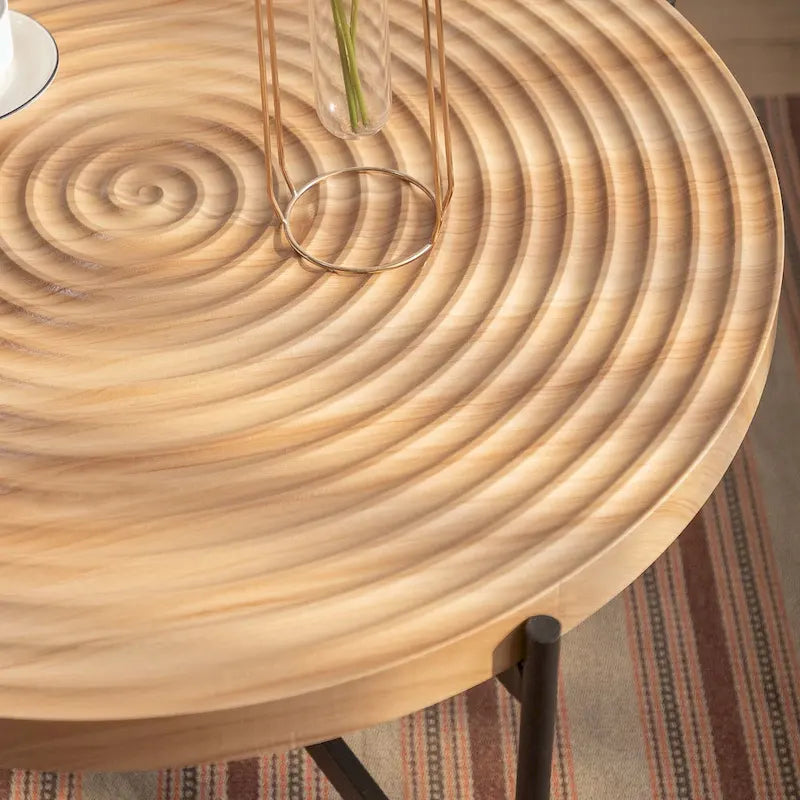 Table basse ronde avec base en métal croisée, plateau en MDF, conception KD Thread, capacité de 100 kg