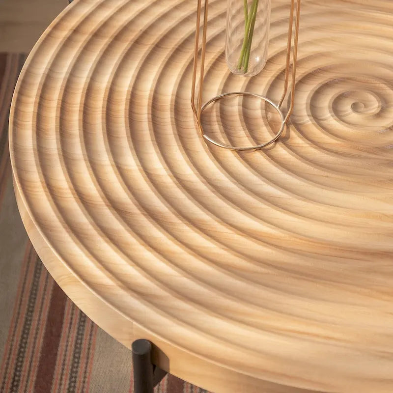 Table basse ronde avec base en métal croisée, plateau en MDF, conception KD Thread, capacité de 100 kg