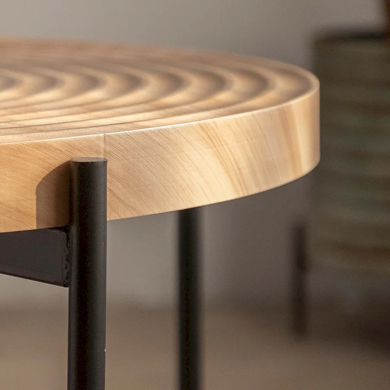 Table basse ronde avec base en métal croisée, plateau en MDF, conception KD Thread, capacité de 100 kg