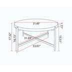 Table basse ronde avec base en métal croisée, plateau en MDF, conception KD Thread, capacité de 100 kg