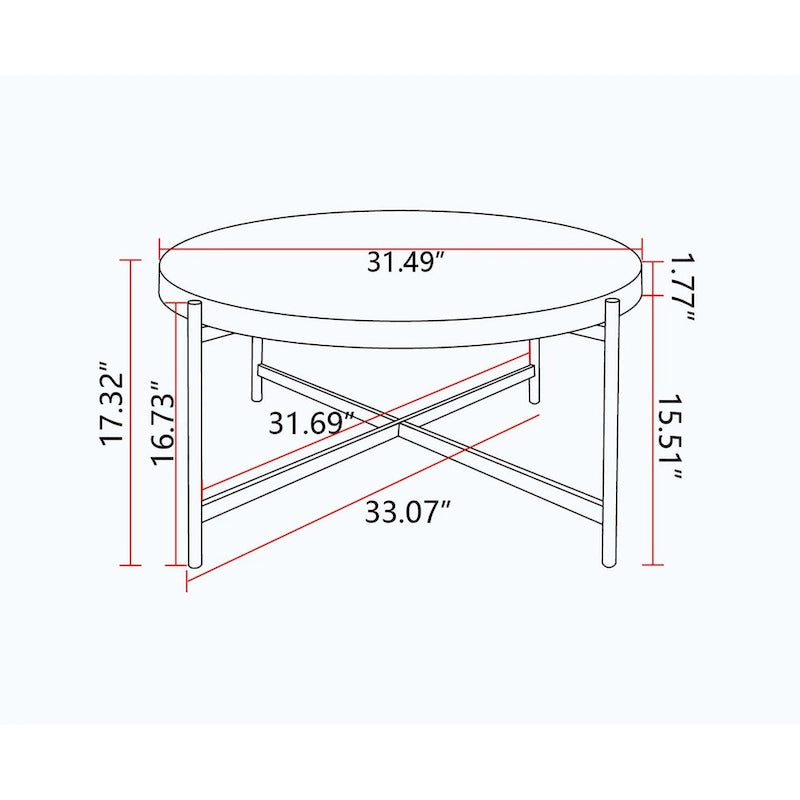 Table basse ronde avec base en métal croisée, plateau en MDF, conception KD Thread, capacité de 100 kg