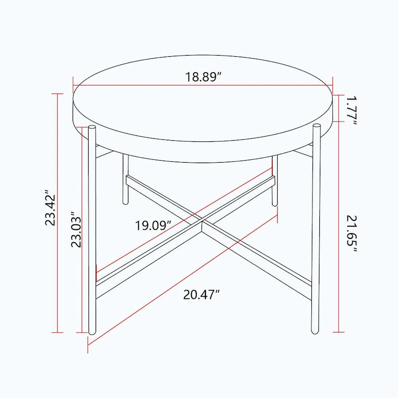 Table basse ronde avec base en métal croisée, plateau en MDF, conception KD Thread, capacité de 100 kg