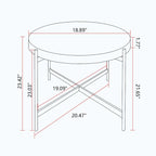 Table basse ronde avec base en métal croisée, plateau en MDF, conception KD Thread, capacité de 100 kg
