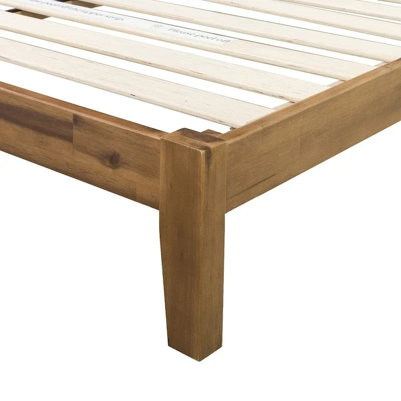 Lit plateforme en bois mi-siècle de 10 pouces, bois massif et supports métalliques, brun rustique