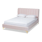 Lit plateforme capitonné en velours Glam avec tête de lit matelassée et pieds dorés