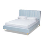 Lit plateforme capitonné en velours Glam avec tête de lit matelassée et pieds dorés