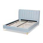 Lit plateforme capitonné en velours Glam avec tête de lit matelassée et pieds dorés