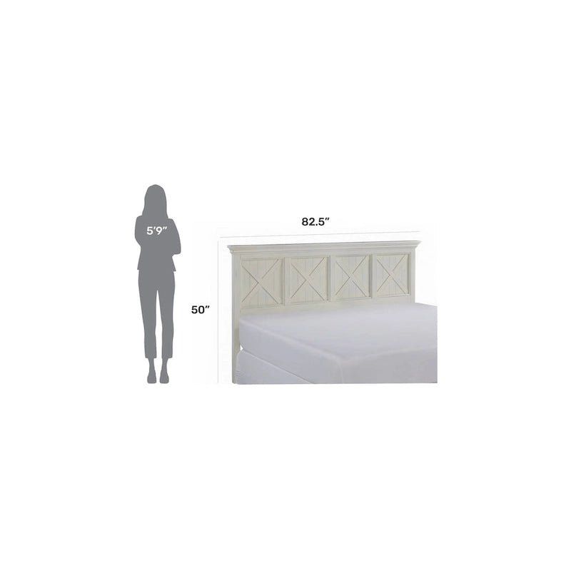 Tête de lit King size de style côtier en blanc cassé, bois massif et bois composite, finition vieillie