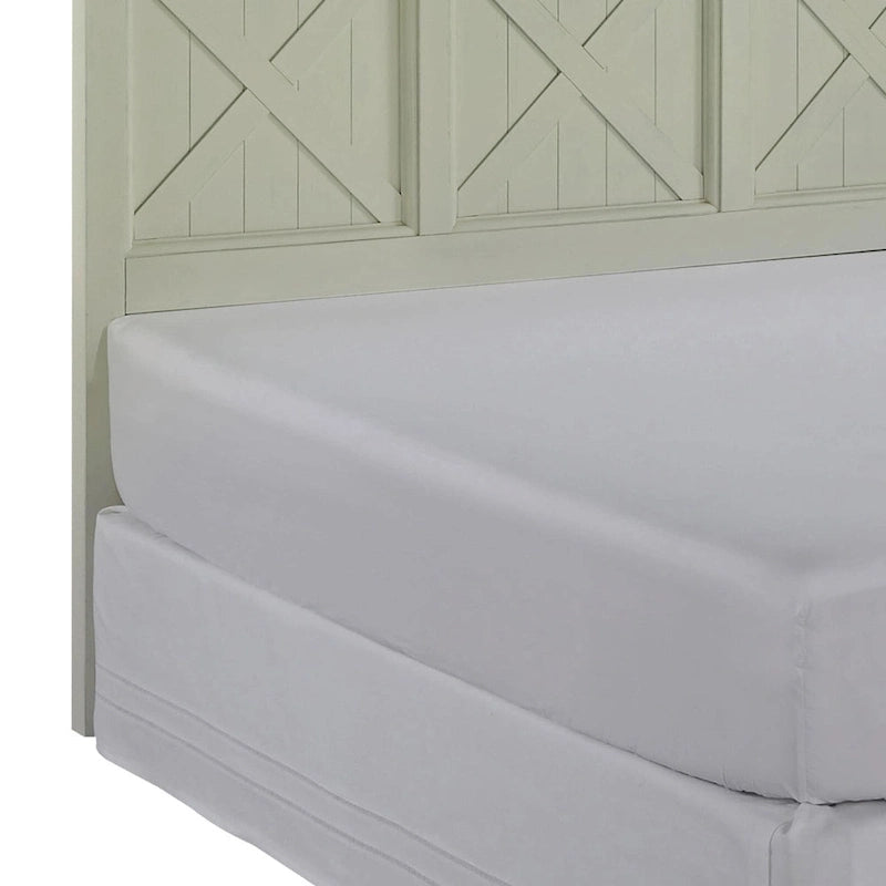 Tête de lit King size de style côtier en blanc cassé, bois massif et bois composite, finition vieillie