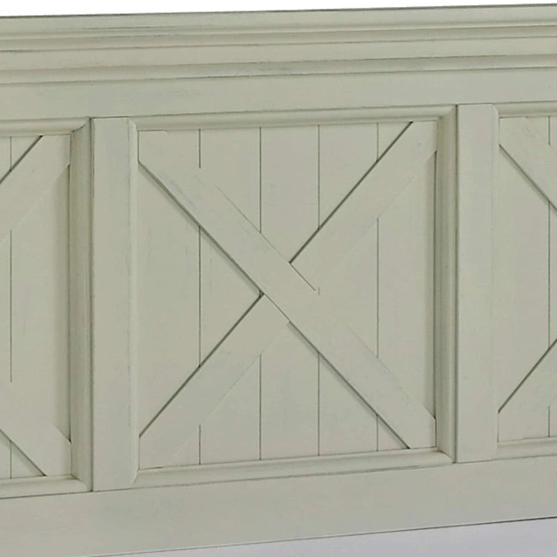 Tête de lit King size de style côtier en blanc cassé, bois massif et bois composite, finition vieillie