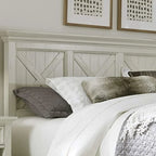 Tête de lit King size de style côtier en blanc cassé, bois massif et bois composite, finition vieillie