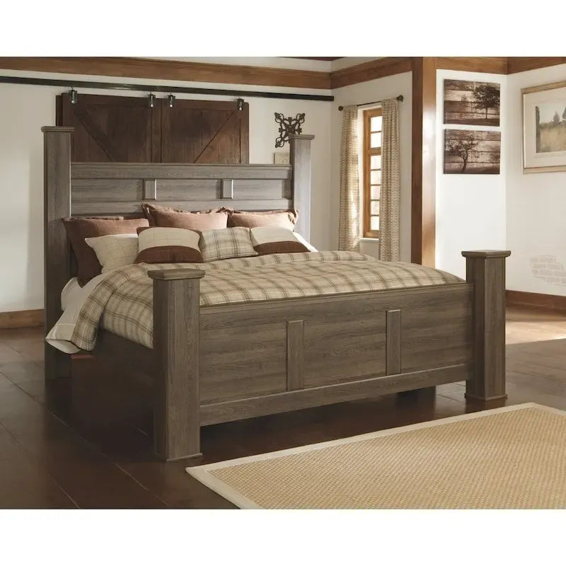 Lit à baldaquin rustique marron foncé – Style bois de grange vintage, bois manufacturé