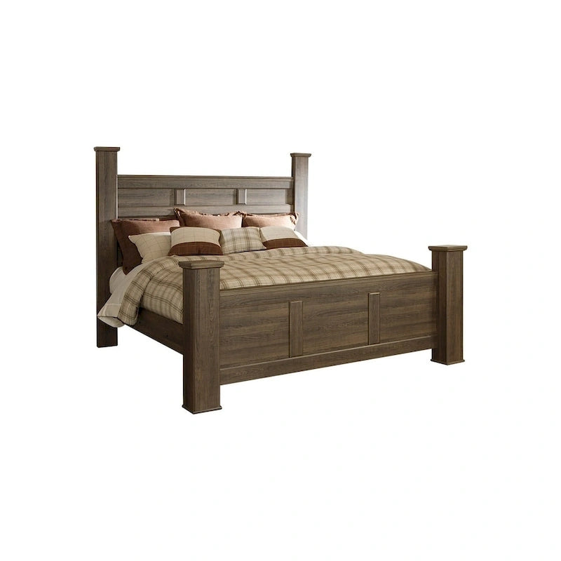 Lit à baldaquin rustique marron foncé – Style bois de grange vintage, bois manufacturé