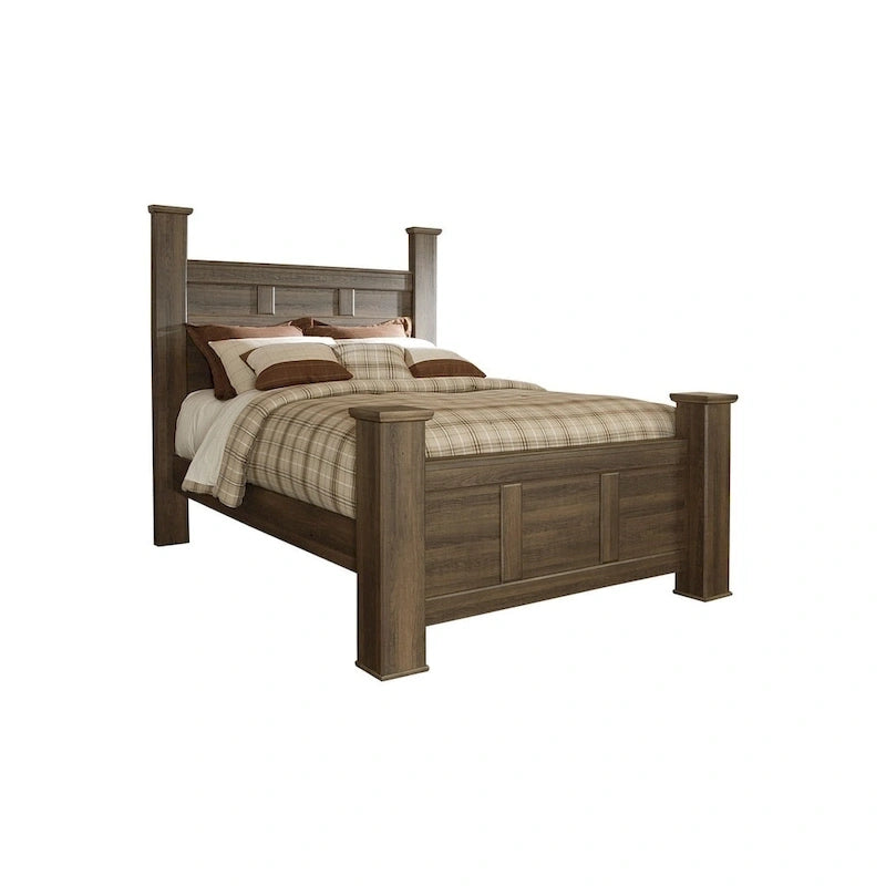 Lit à baldaquin rustique marron foncé – Style bois de grange vintage, bois manufacturé