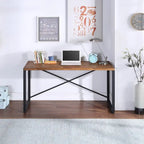 Bureau industriel en bois d'acacia massif avec cadre en acier en X